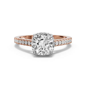 Image for Cushion Dual Halo Ring with Cathedral Pave band