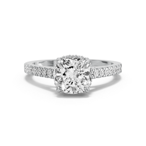 Image for Square Cushion Dual Halo Ring with Cathedral Pave band