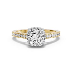 Image for Cushion Dual Halo Ring with Cathedral Pave band