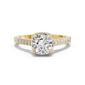 Image for Square Cushion Dual Halo Ring with Cathedral Pave band