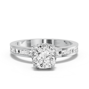 Image for Square Cushion Dual Halo Ring with Channel band