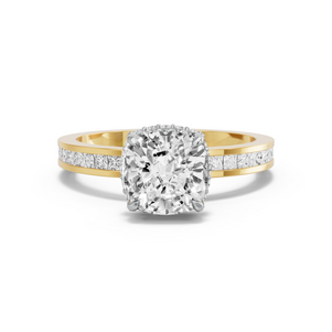 Image for Square Cushion Dual Halo Ring with Channel band