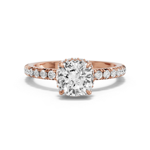 Image for Cushion Dual Halo Ring with French Pave band