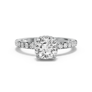 Image for Square Cushion Dual Halo Ring with French Pave band