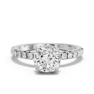 Image for Square Cushion Dual Halo Ring with French Pave band