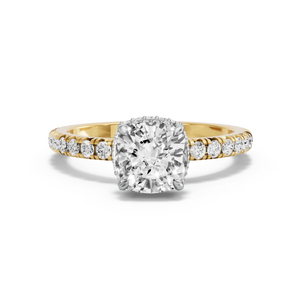 Image for Square Cushion Dual Halo Ring with French Pave band