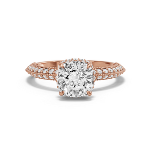 Image for Square Cushion Dual Halo Ring with Knife Edge Pave band