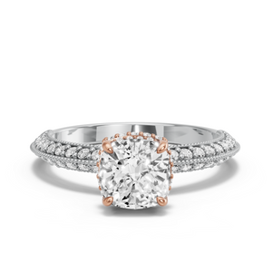 Image for Square Cushion Dual Halo Ring with Knife Edge Pave band