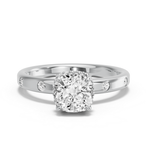 Image for Square Cushion Dual Halo Ring with Sleek Accent band