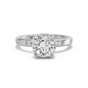 Image for Square Cushion Dual Halo Ring with Sleek Accent band