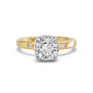 Image for Square Cushion Dual Halo Ring with Sleek Accent band