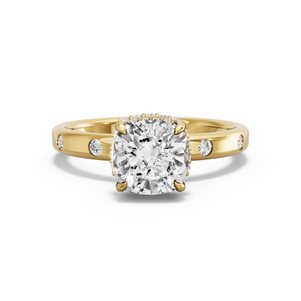 Image for Square Cushion Dual Halo Ring with Sleek Accent band