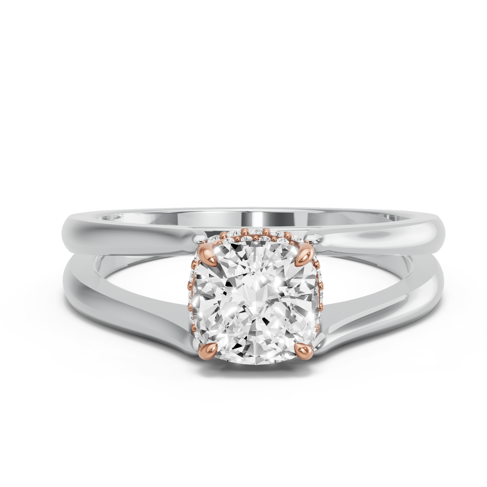 Image for Square Cushion Dual Halo Ring with Split Ring Solitaire band