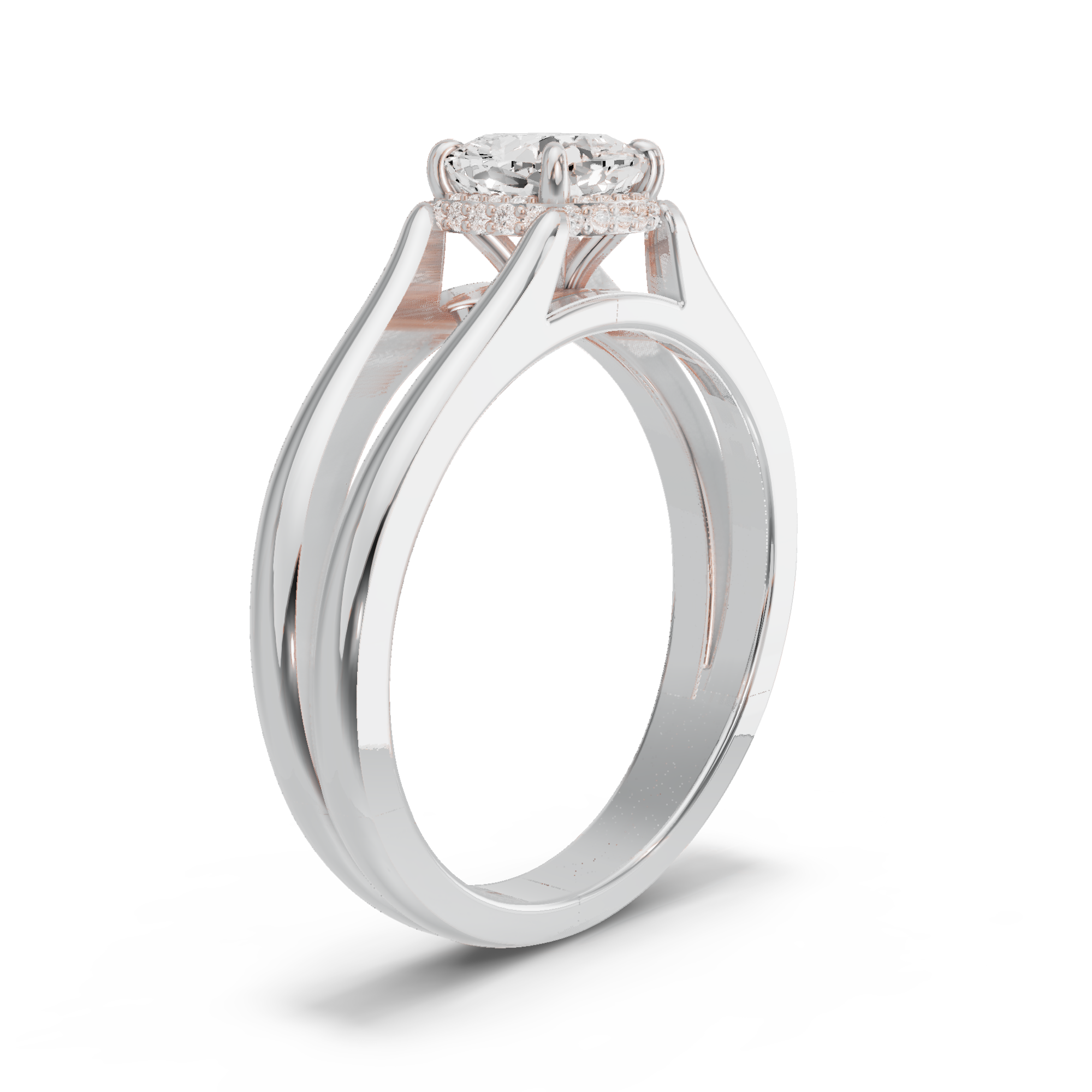 Image for Square Cushion Dual Halo Ring with Split Ring Solitaire band