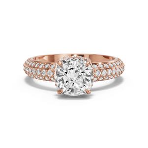 Image for Cushion Dual Halo Ring with Triple Row Pave band