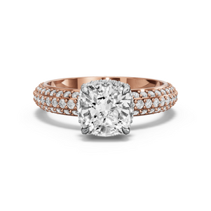 Image for Square Cushion Dual Halo Ring with Triple Row Pave band