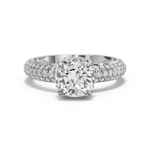 Image for Square Cushion Dual Halo Ring with Triple Row Pave band