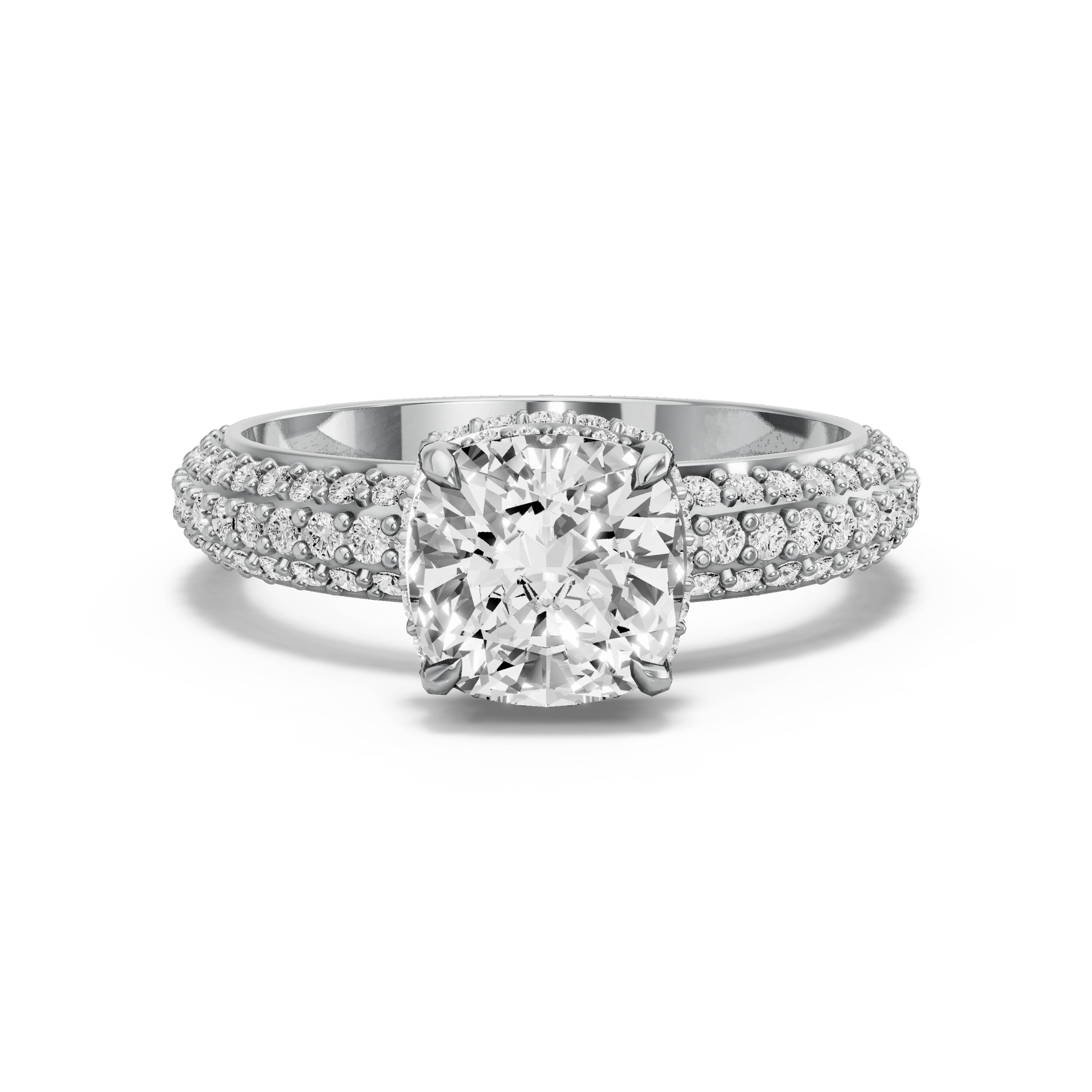 Image for Square Cushion Dual Halo Ring with Triple Row Pave band