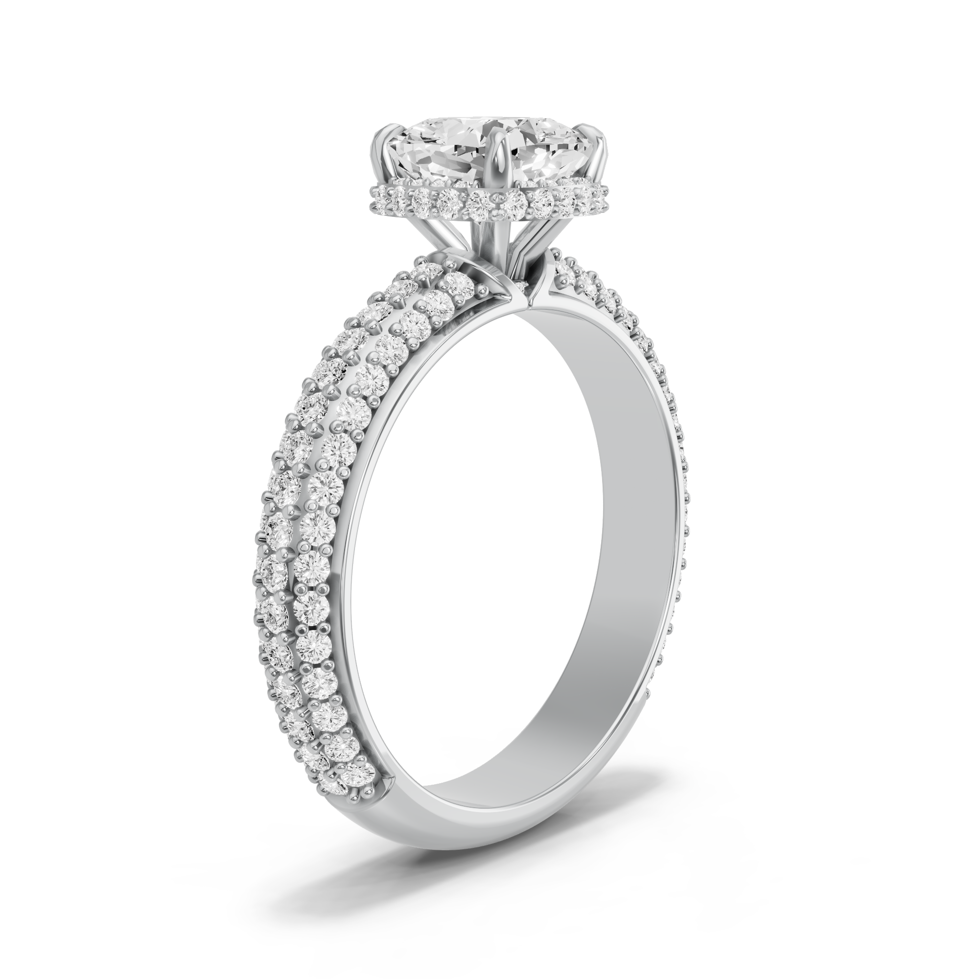 Image for Square Cushion Dual Halo Ring with Triple Row Pave band