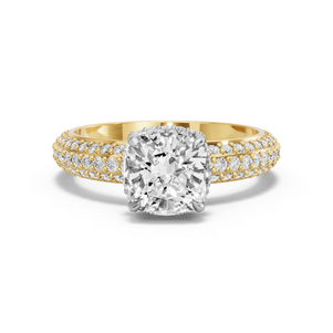 Image for Cushion Dual Halo Ring with Triple Row Pave band