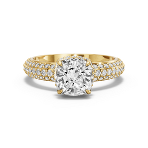 Image for Square Cushion Dual Halo Ring with Triple Row Pave band