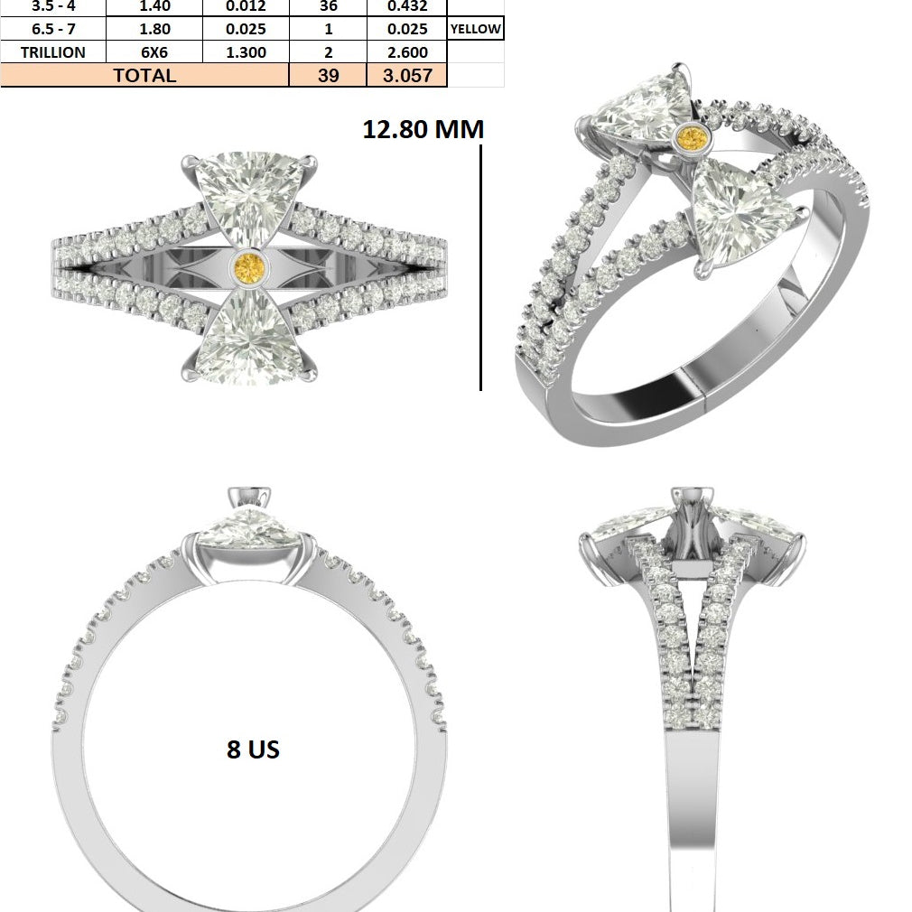 Custom Order -  Donvenia Jackson | 3.06 tcw trillions | F-G/ VS1 | 14k White Gold | Ring size - 7.5