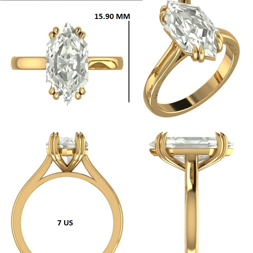 Custom order -  Dylan Summervill 4.09CT Hexagon |  14K Yellow Gold | Color/Clarity: F / VVS | Ring Size: 7 US