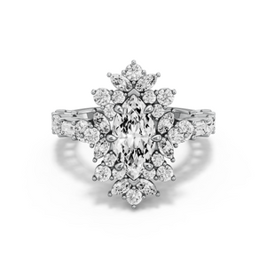 Image for Marquise Fancy Halo Ring with Alternating Baguette band in 950 Platinum