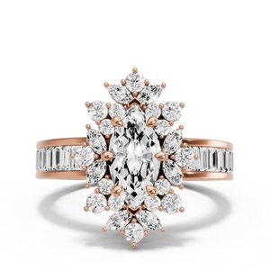 Image for Marquise Fancy Halo Ring with Baguette Channel band