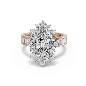 Image for Marquise Fancy Halo Ring with Baguette Channel band in 18K Two Tone Rose Gold