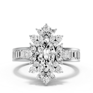 Image for Marquise Fancy Halo Ring with Baguette Channel band