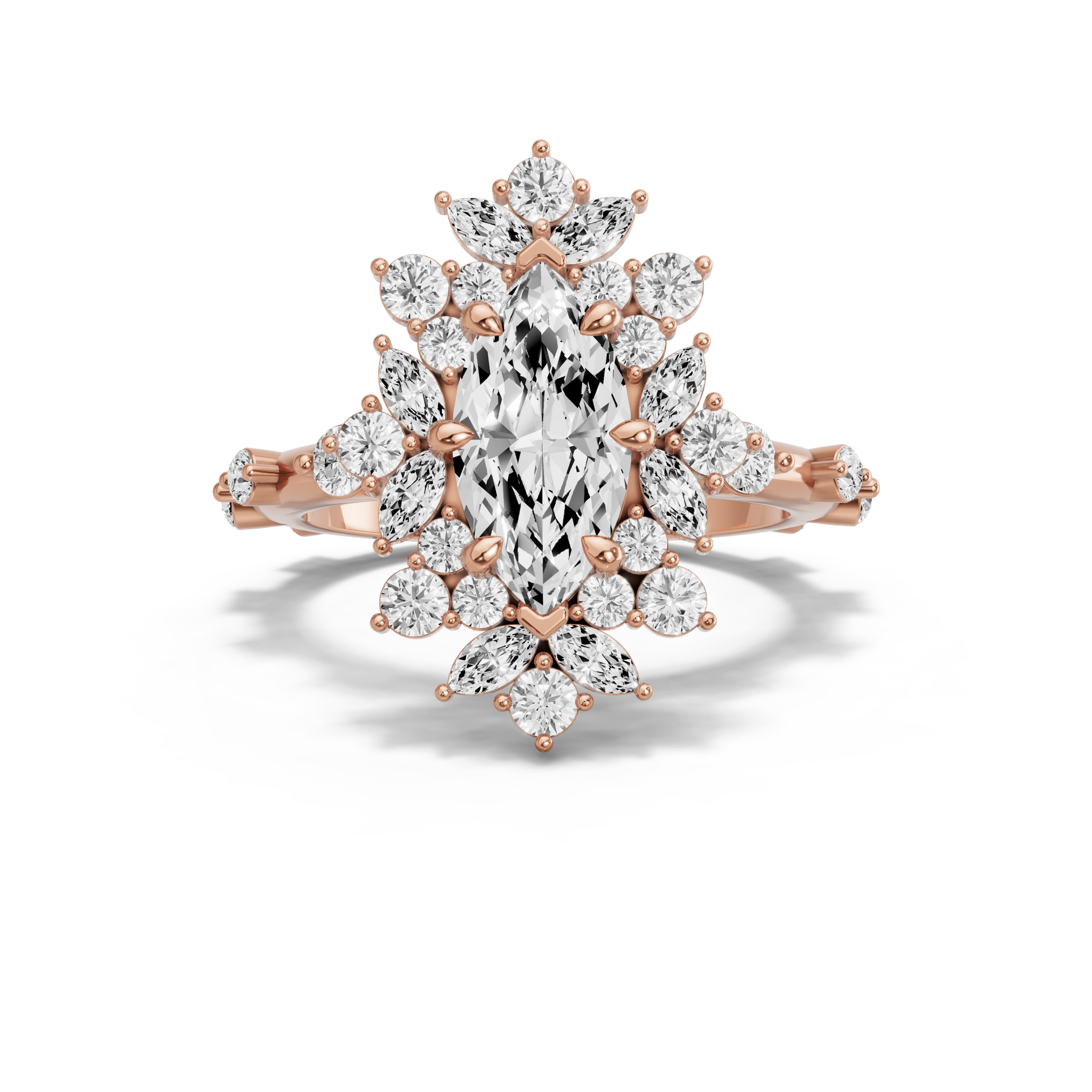 Image for Marquise Fancy Halo Ring with Floating Station band in 10K Rose Gold