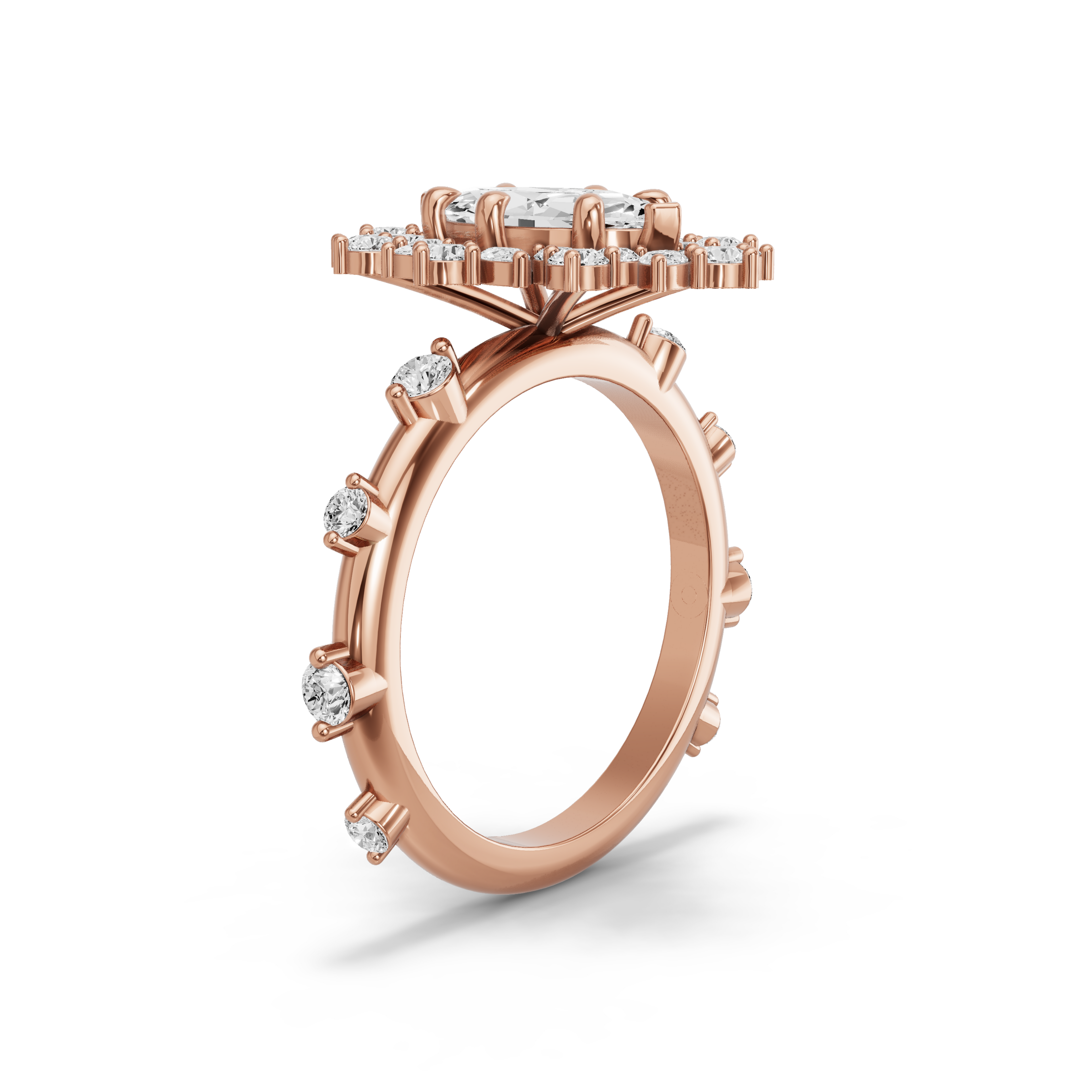 Image for Marquise Fancy Halo Ring with Floating Station band in 14K Rose Gold