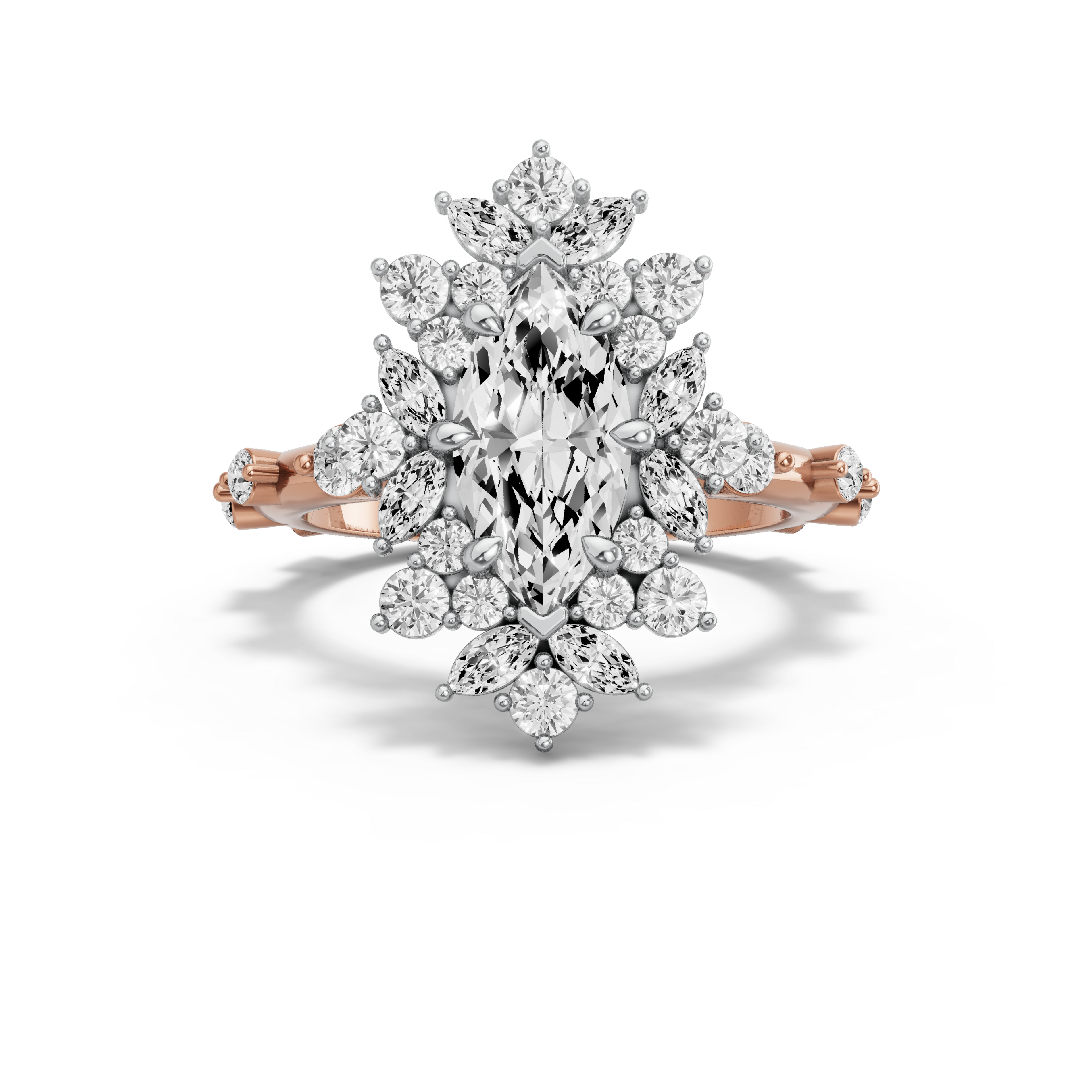 Image for Marquise Fancy Halo Ring with Floating Station band in 18K Two Tone Rose Gold