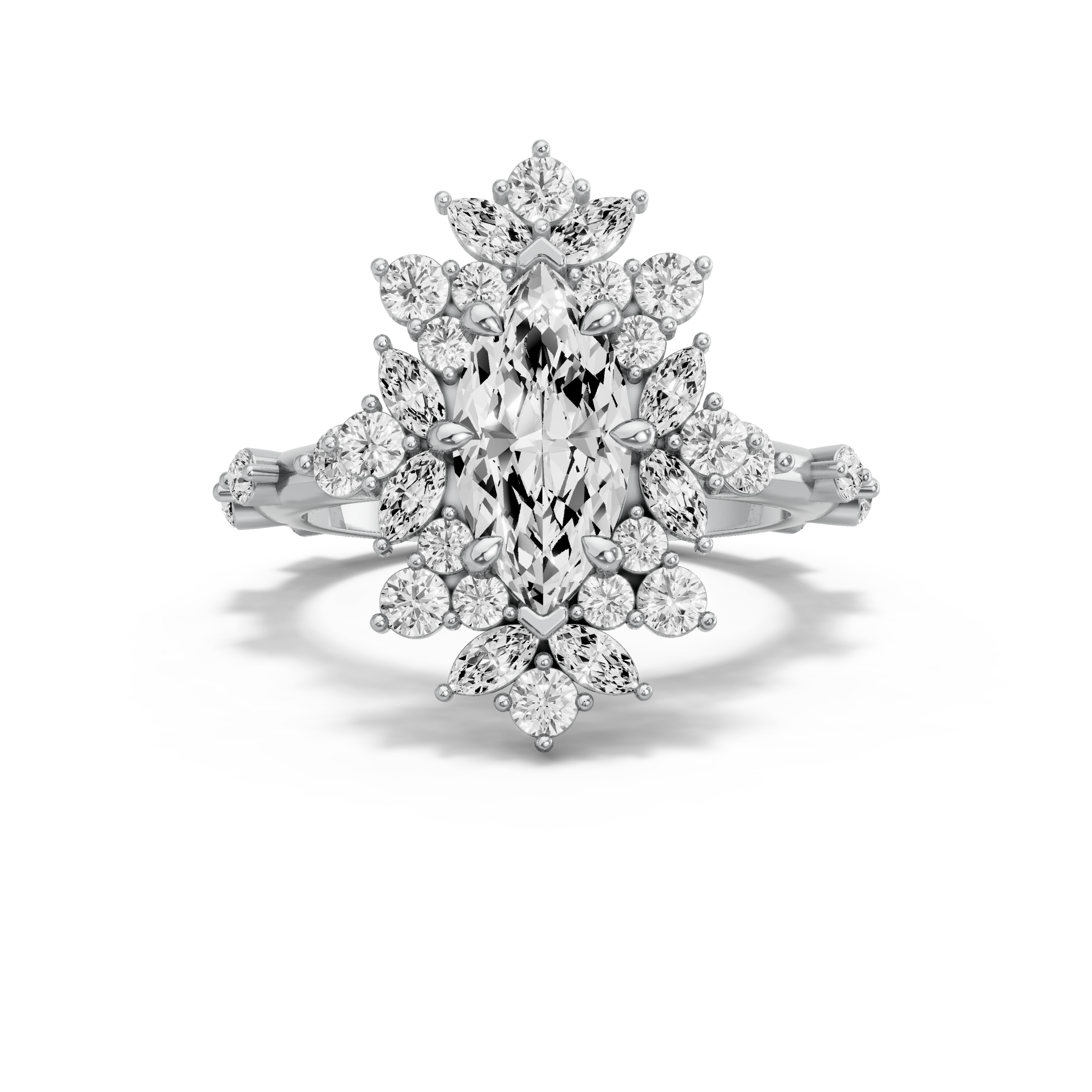 Image for Marquise Fancy Halo Ring with Floating Station band in 950 Platinum