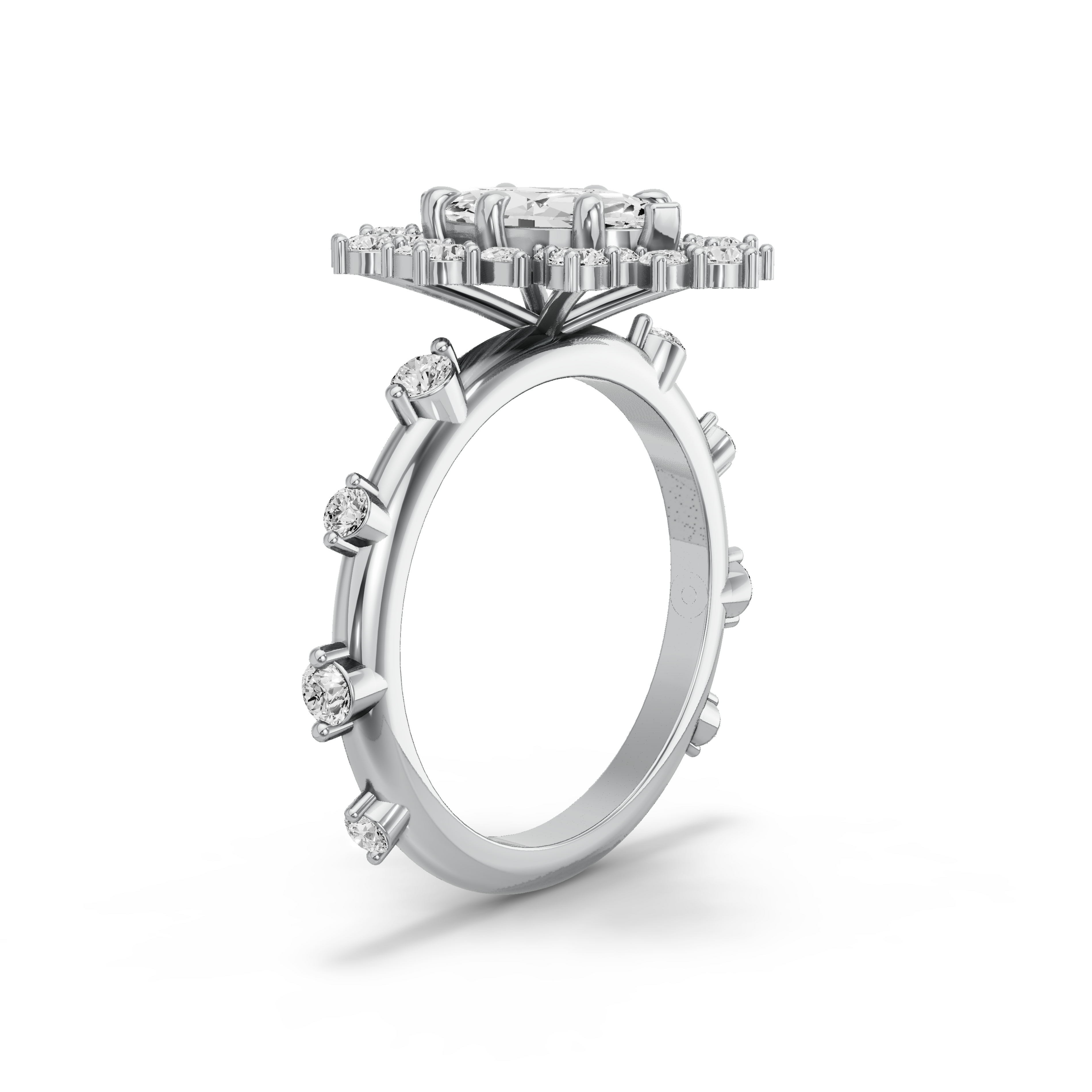 Image for Marquise Fancy Halo Ring with Floating Station band in 14K White Gold