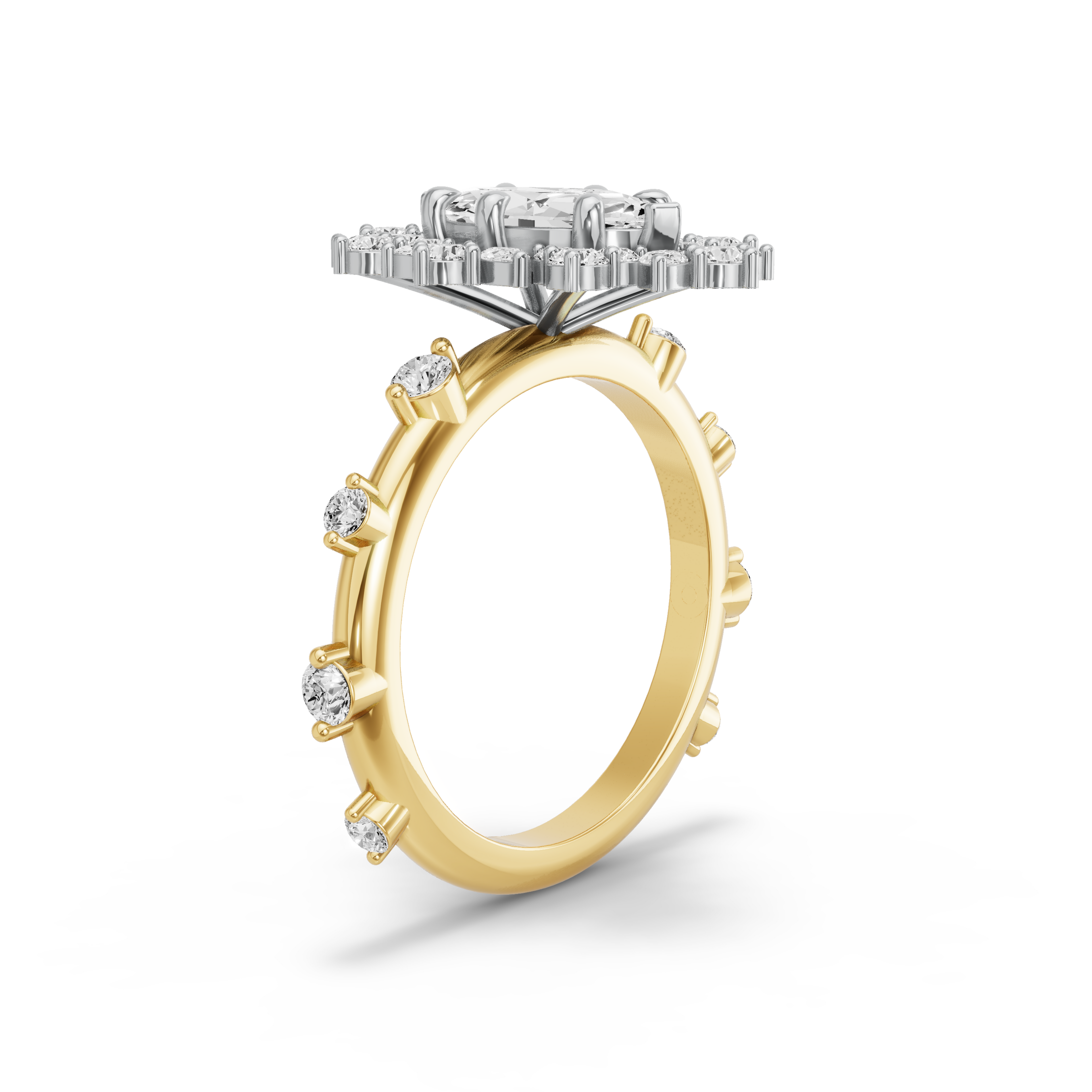Image for Marquise Fancy Halo Ring with Floating Station band in 18K Two Tone Yellow Gold