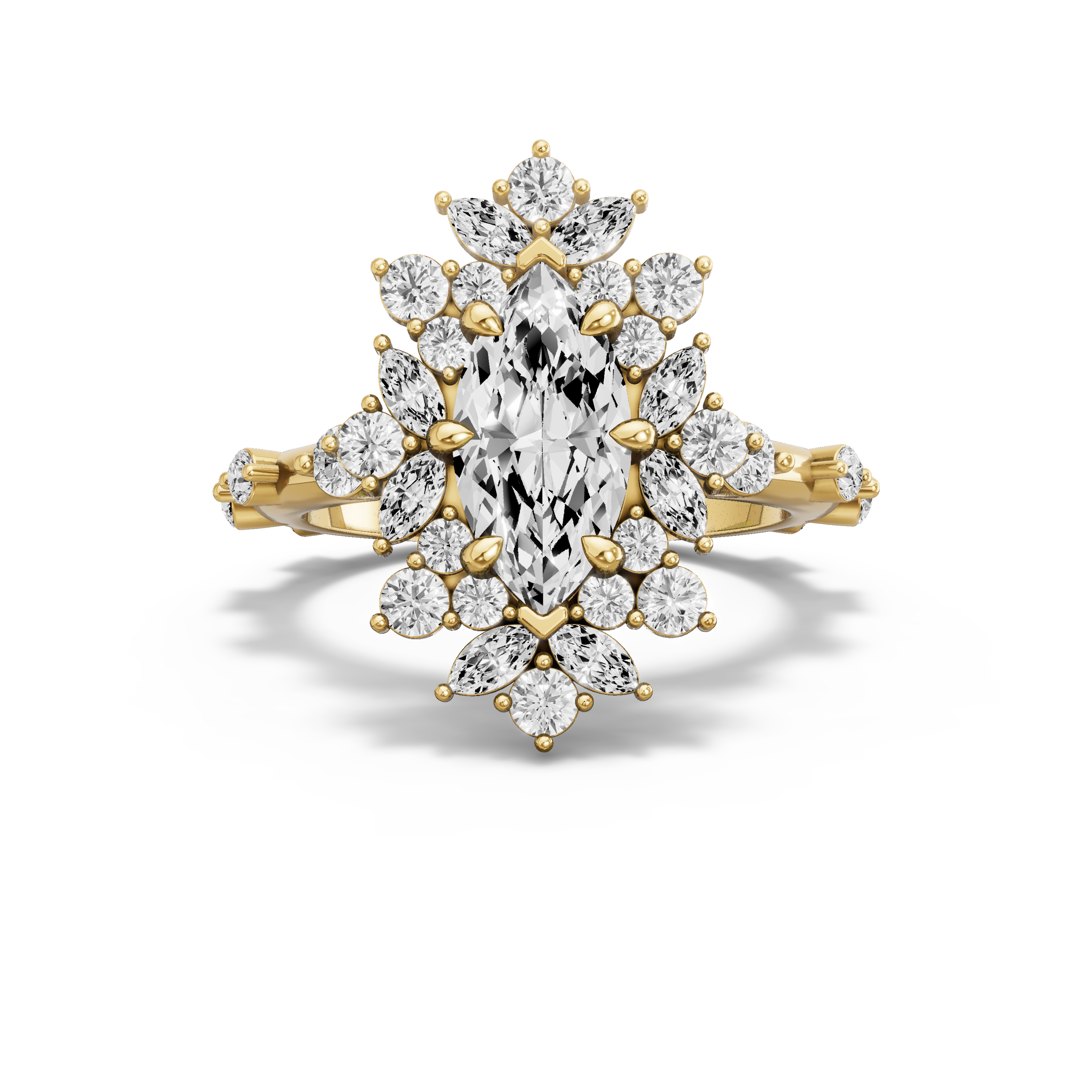 Image for Marquise Fancy Halo Ring with Floating Station band in 14K Yellow Gold