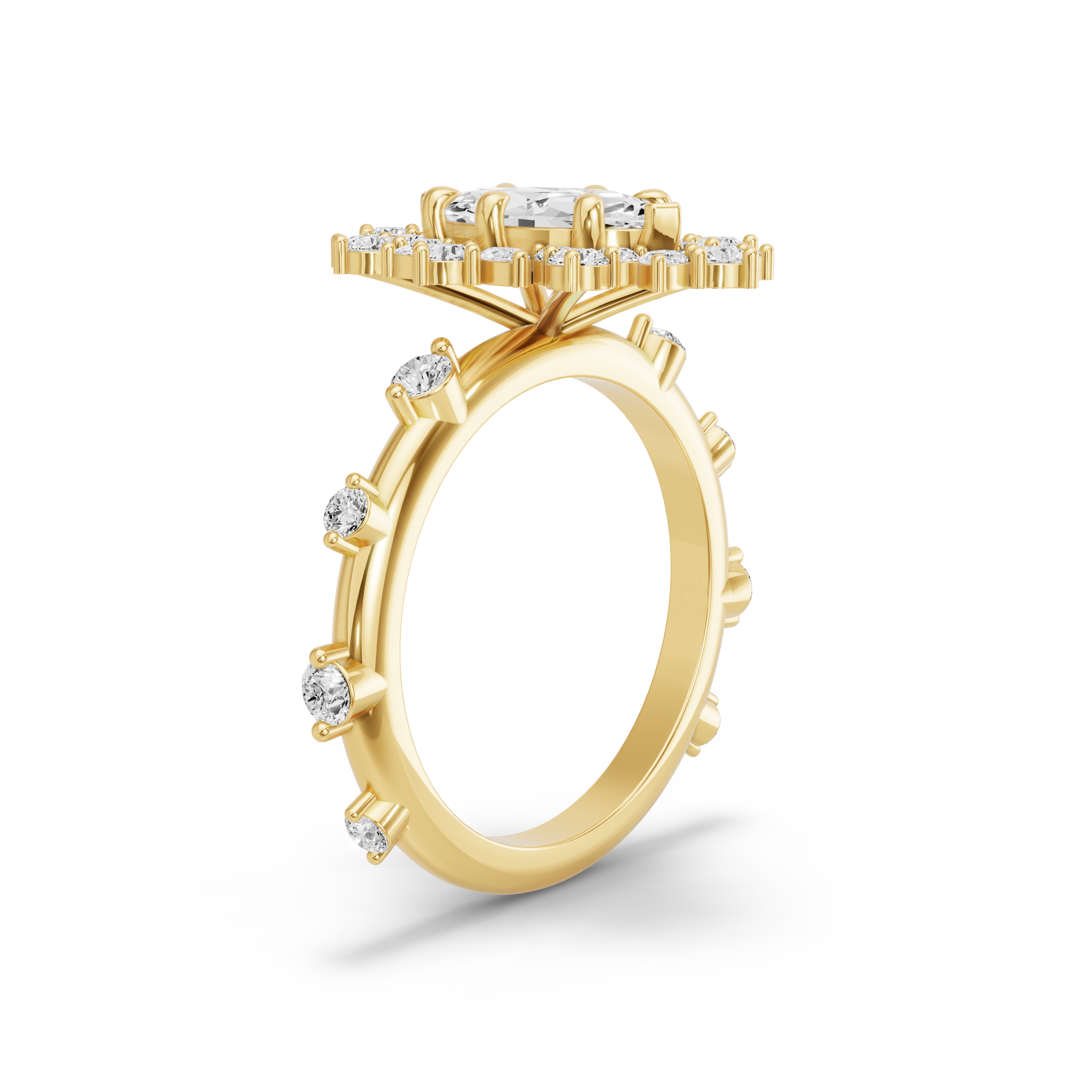 Image for Marquise Fancy Halo Ring with Floating Station band in 14K Yellow Gold