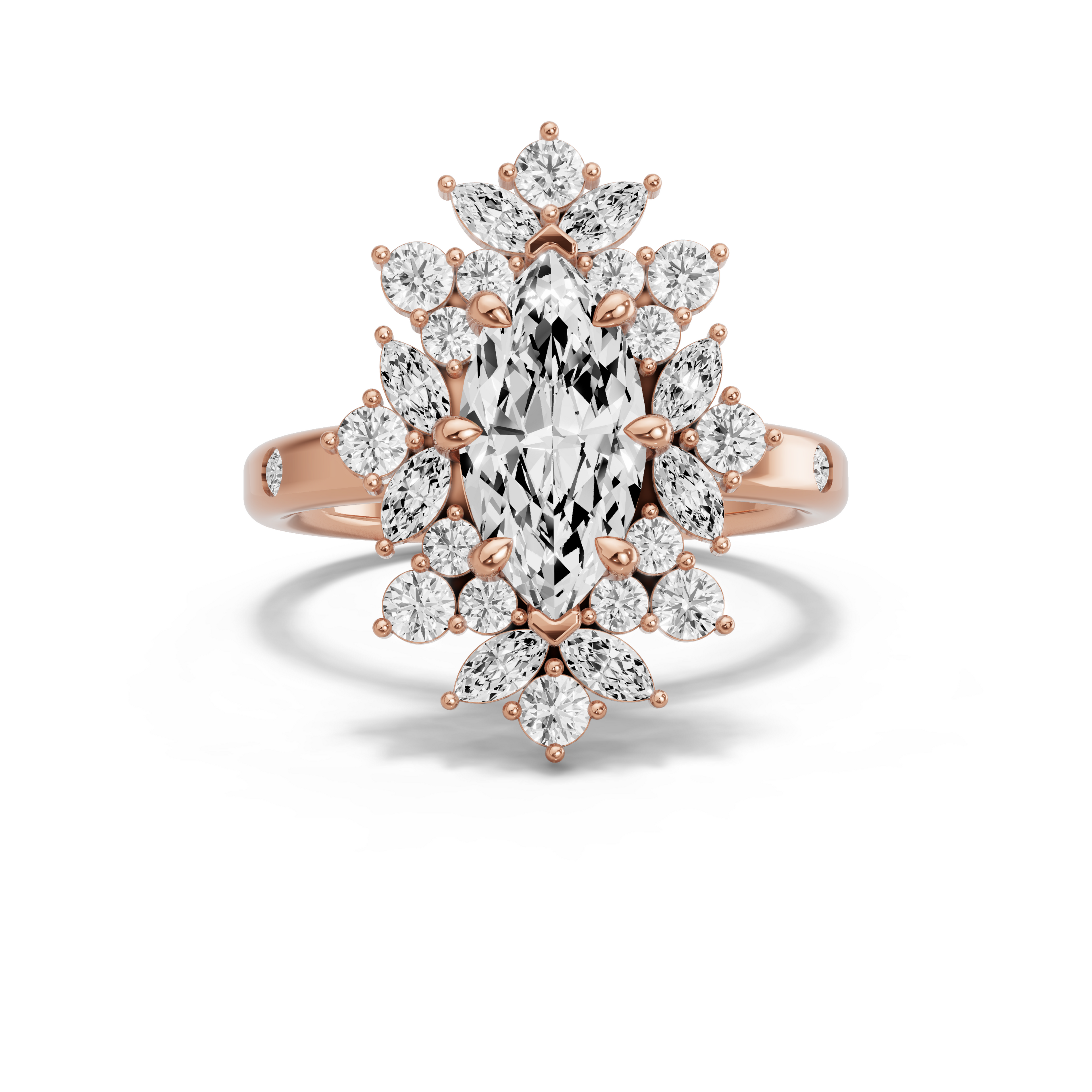 Image for Marquise Fancy Halo Ring with Sleek Accent band in 10K Rose Gold