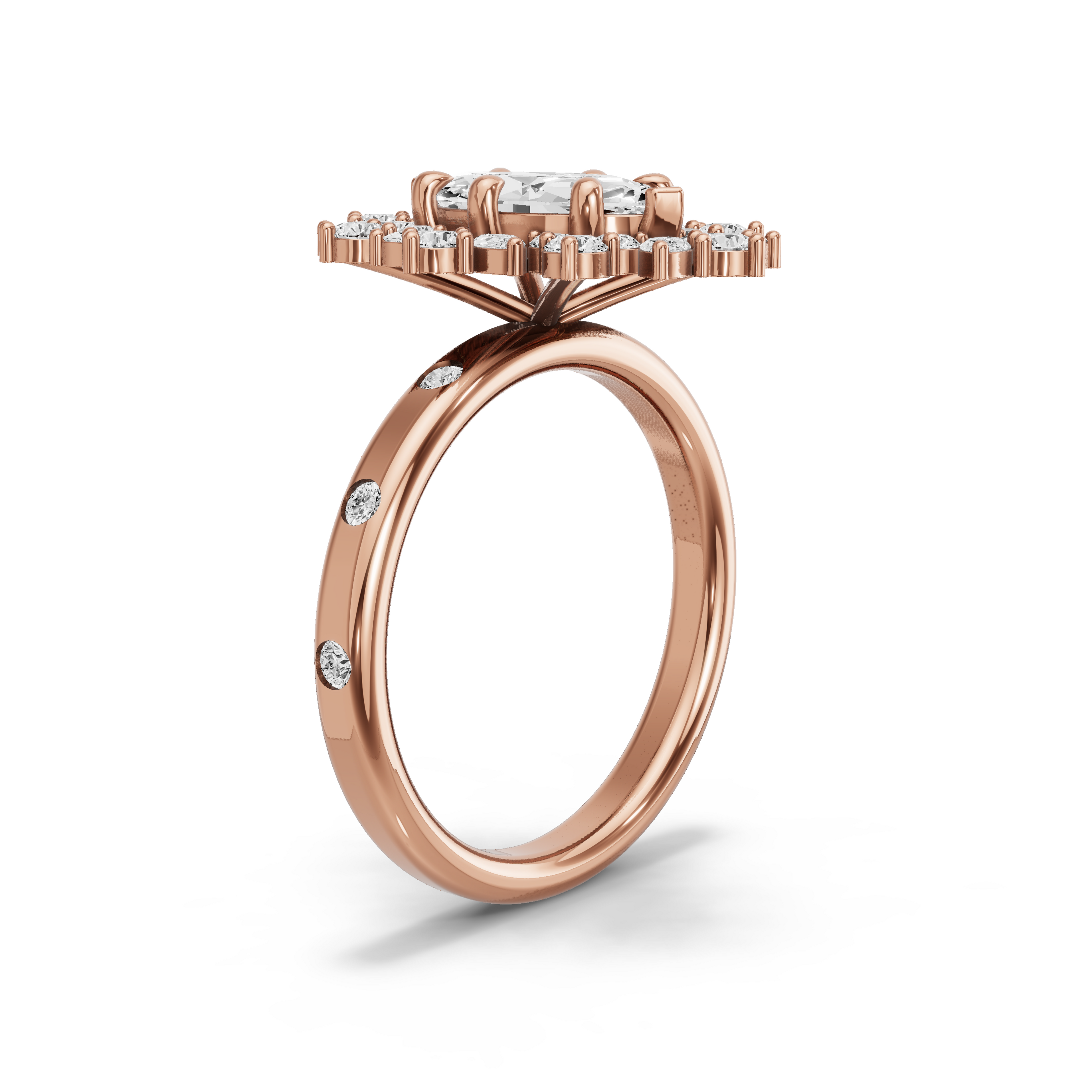 Image for Marquise Fancy Halo Ring with Sleek Accent band in 18K Rose Gold