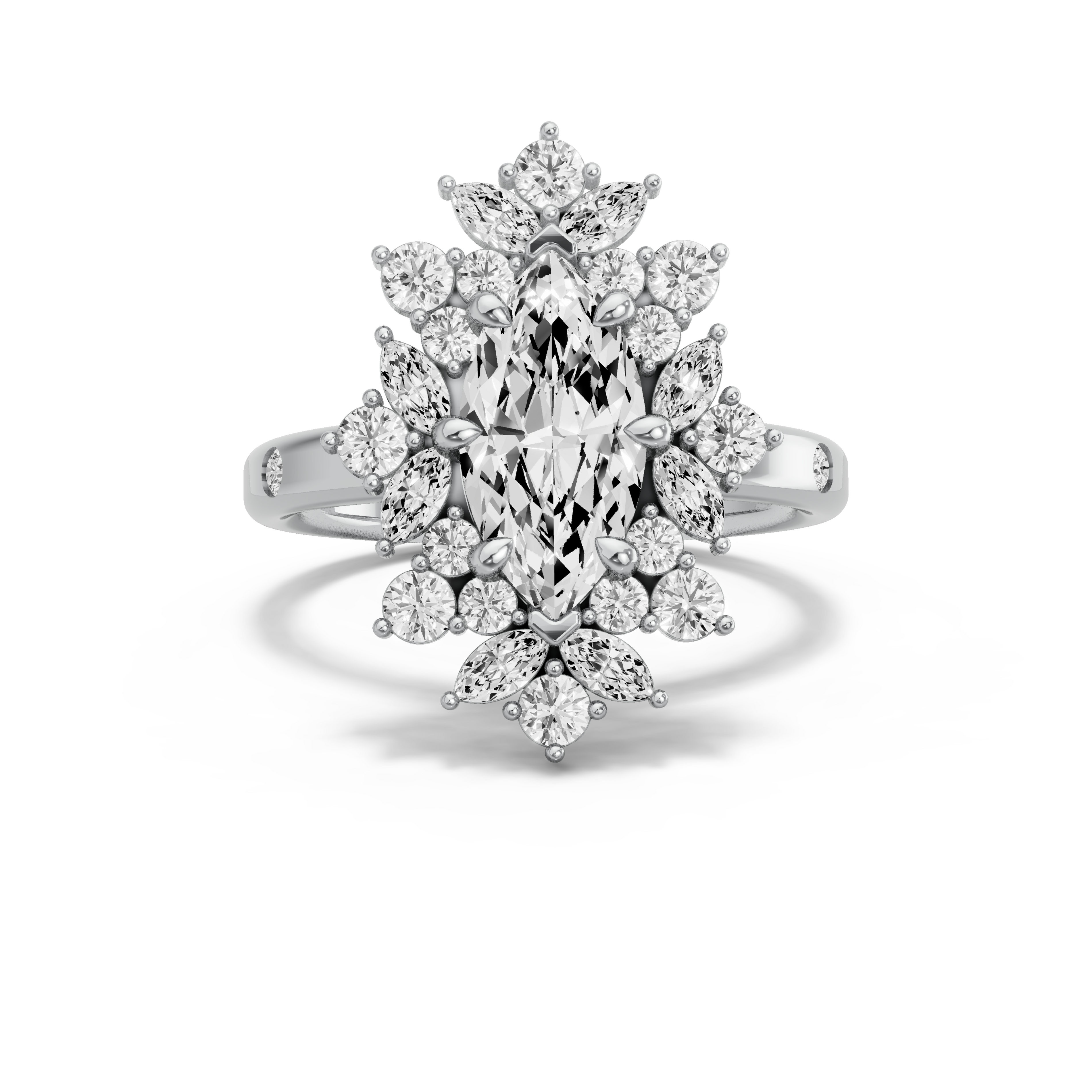 Image for Marquise Fancy Halo Ring with Sleek Accent band in 950 Platinum