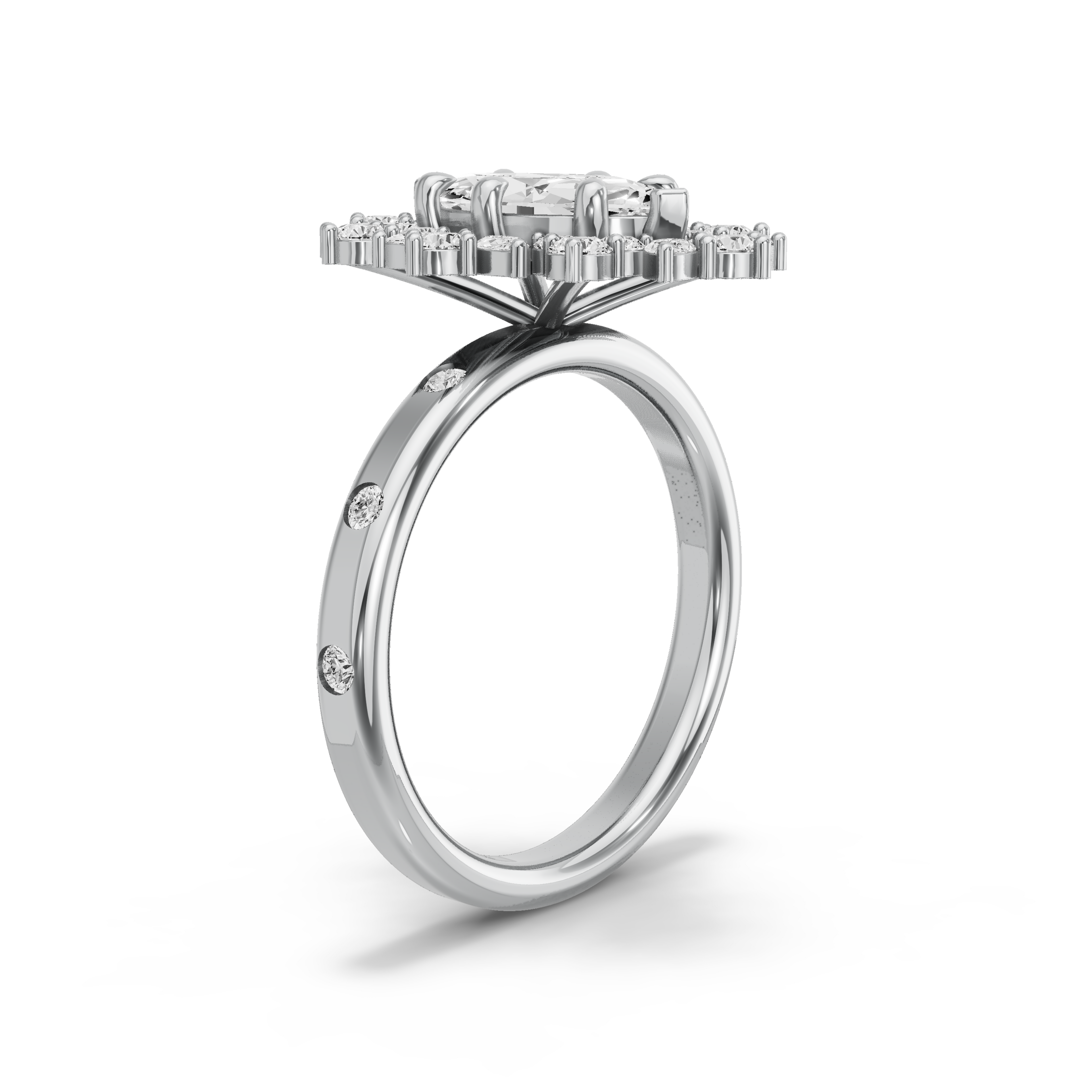 Image for Marquise Fancy Halo Ring with Sleek Accent band in 950 Platinum
