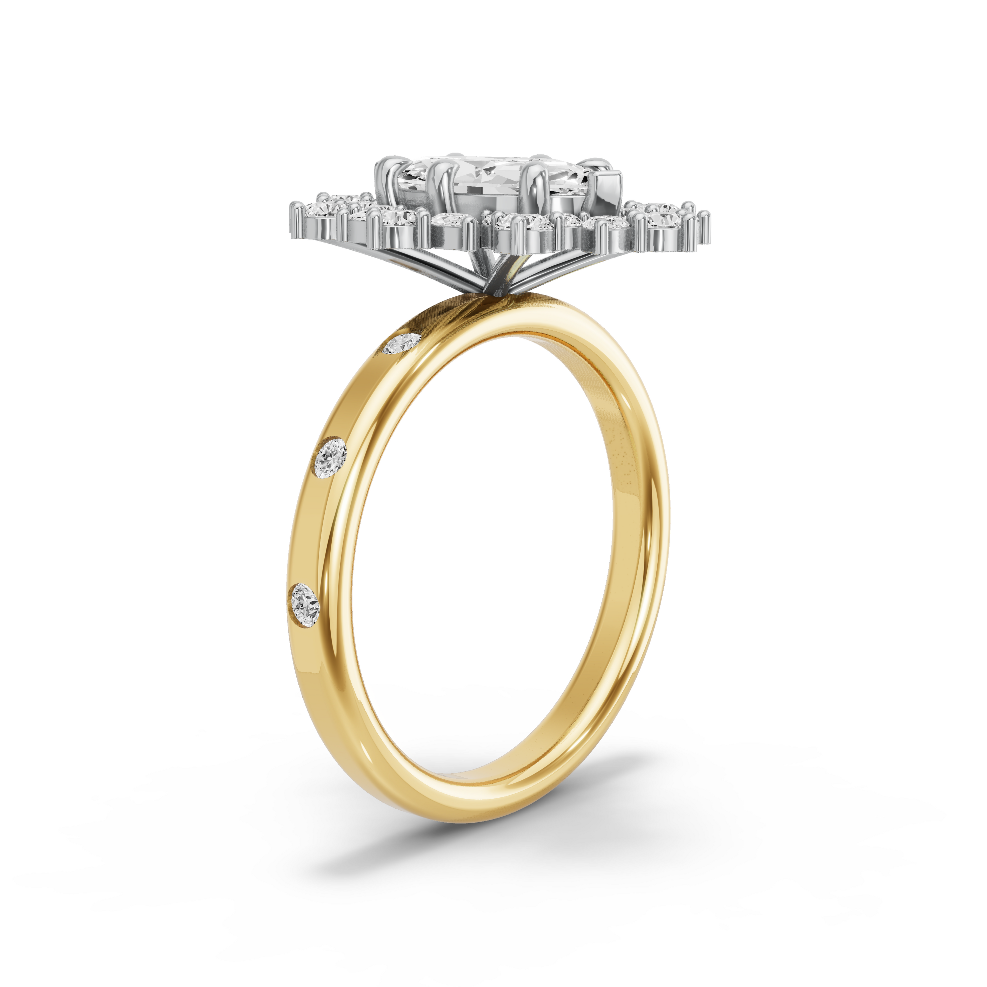 Image for Marquise Fancy Halo Ring with Sleek Accent band in 14K Two Tone Yellow Gold