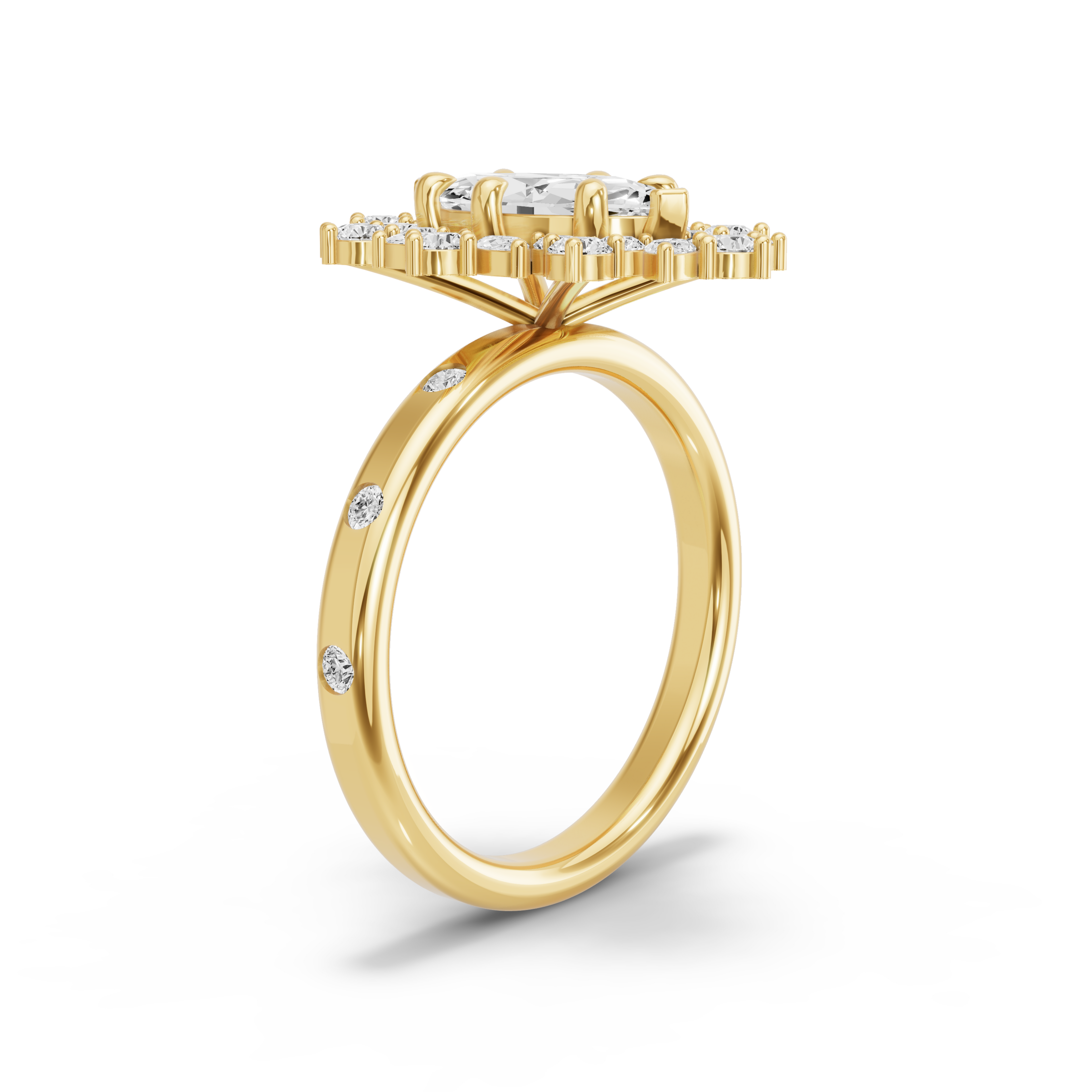 Image for Marquise Fancy Halo Ring with Sleek Accent band in 14K Yellow Gold