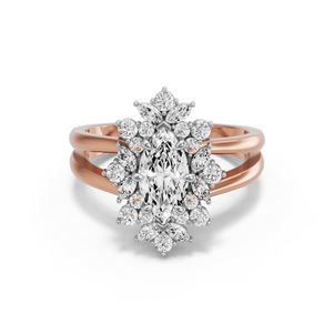 Image for Marquise Fancy Halo Ring with Split Ring Solitaire band in 18K Two Tone Rose Gold