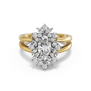 Image for Marquise Fancy Halo Ring with Split Ring Solitaire band in 10K Two Tone Yellow Gold
