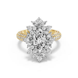 Image for Marquise Fancy Halo Ring with Triple Row Pave band in 18K Two Tone Yellow Gold