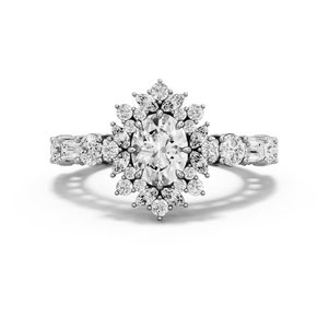 Image for Oval Fancy Halo Ring with Alternating Baguette band