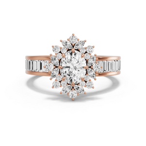 Image for Oval Fancy Halo Ring with Baguette Channel band